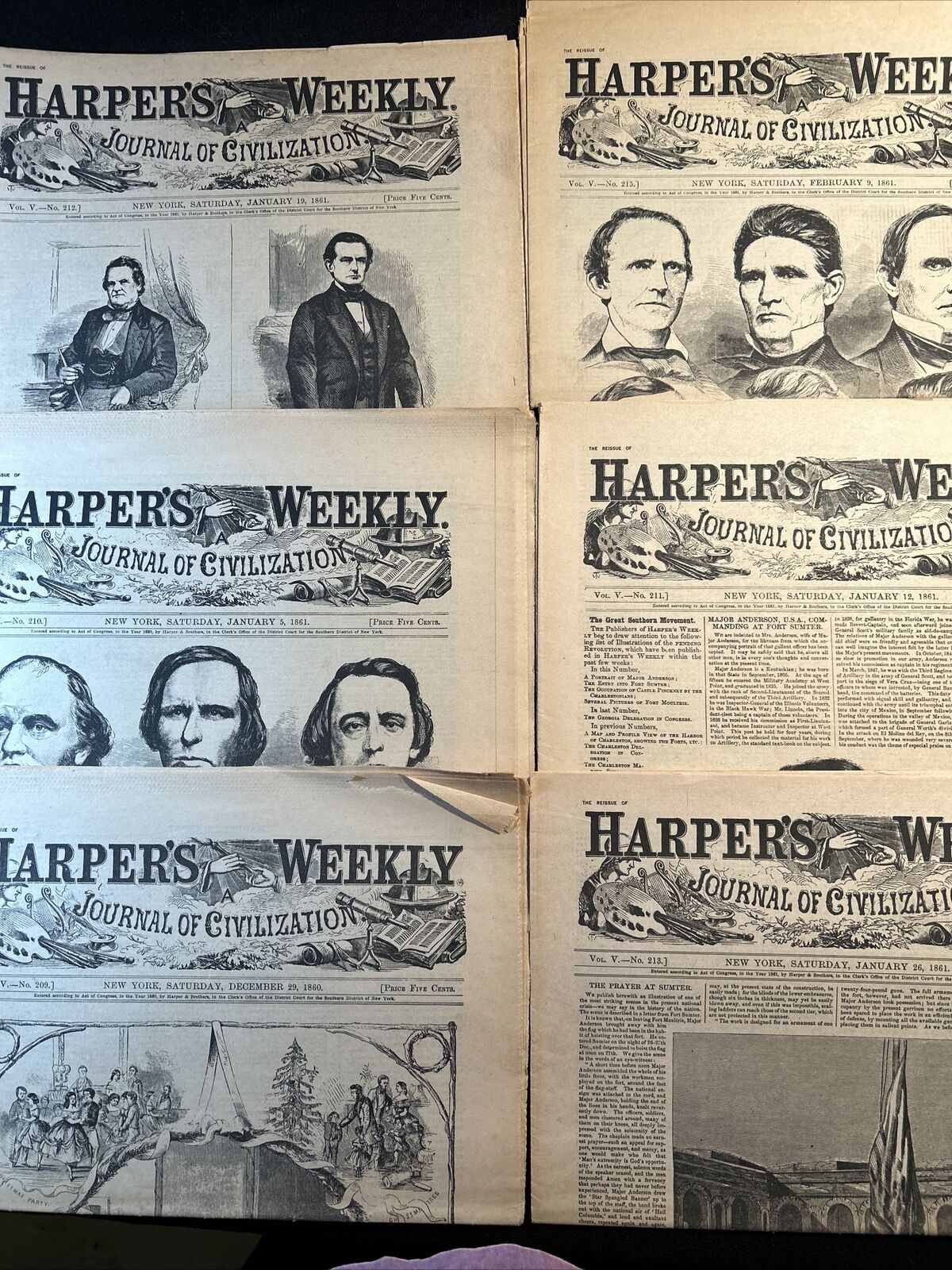 Reprint Harper's Weekly 1860-61 Lot of 6 issues Ft Sumter