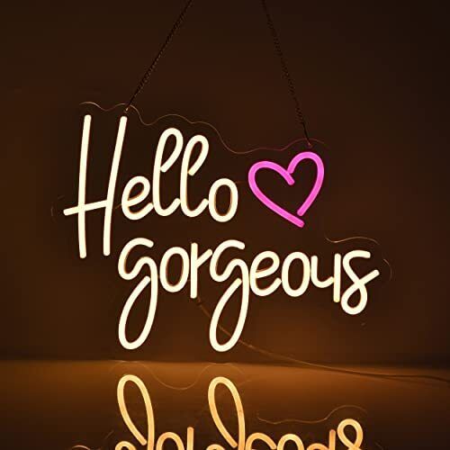 Hello Gorgeous Neon Signs for Wall Decor,Reusable Neon Light Sign for pink