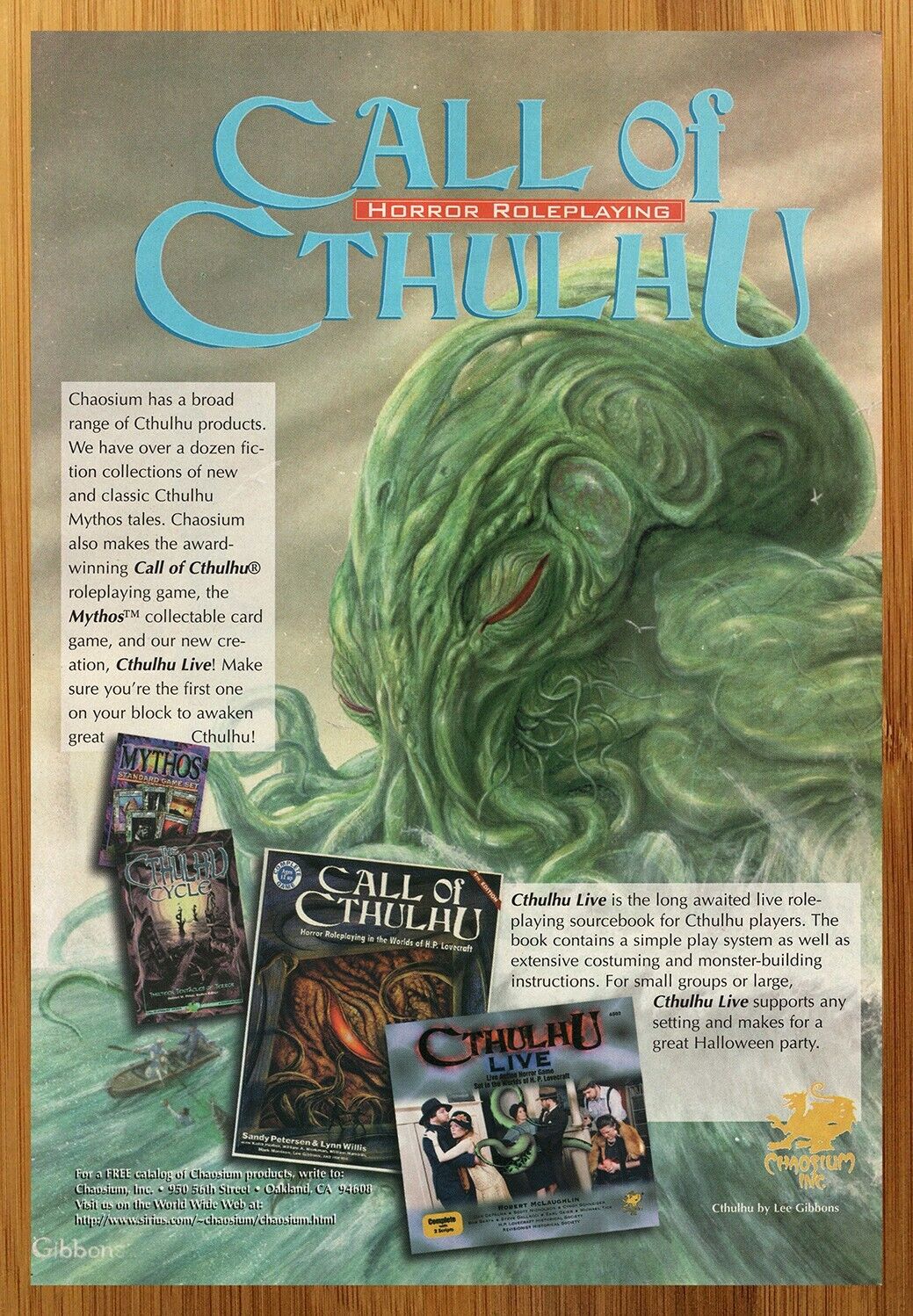 1997 Call of Cthulhu Role-Playing Game Print Ad/Poster Lovecraft Mythos CCG Art