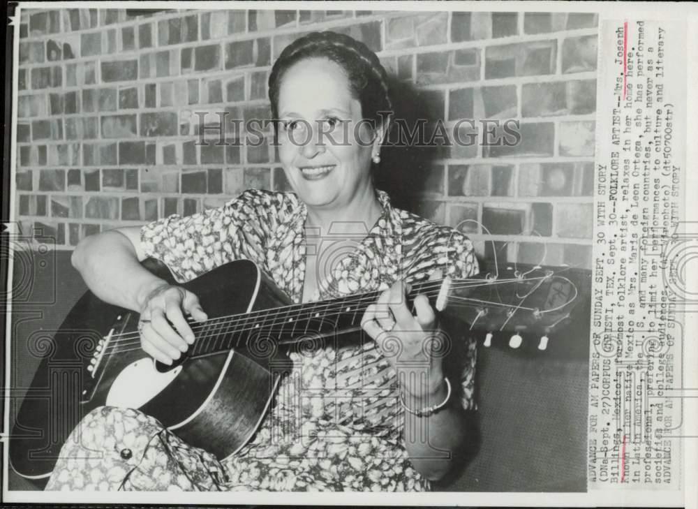 1957 Press Photo Mrs. Joseph Billings (Mrs. Maris de Leon Ortega), folk singer