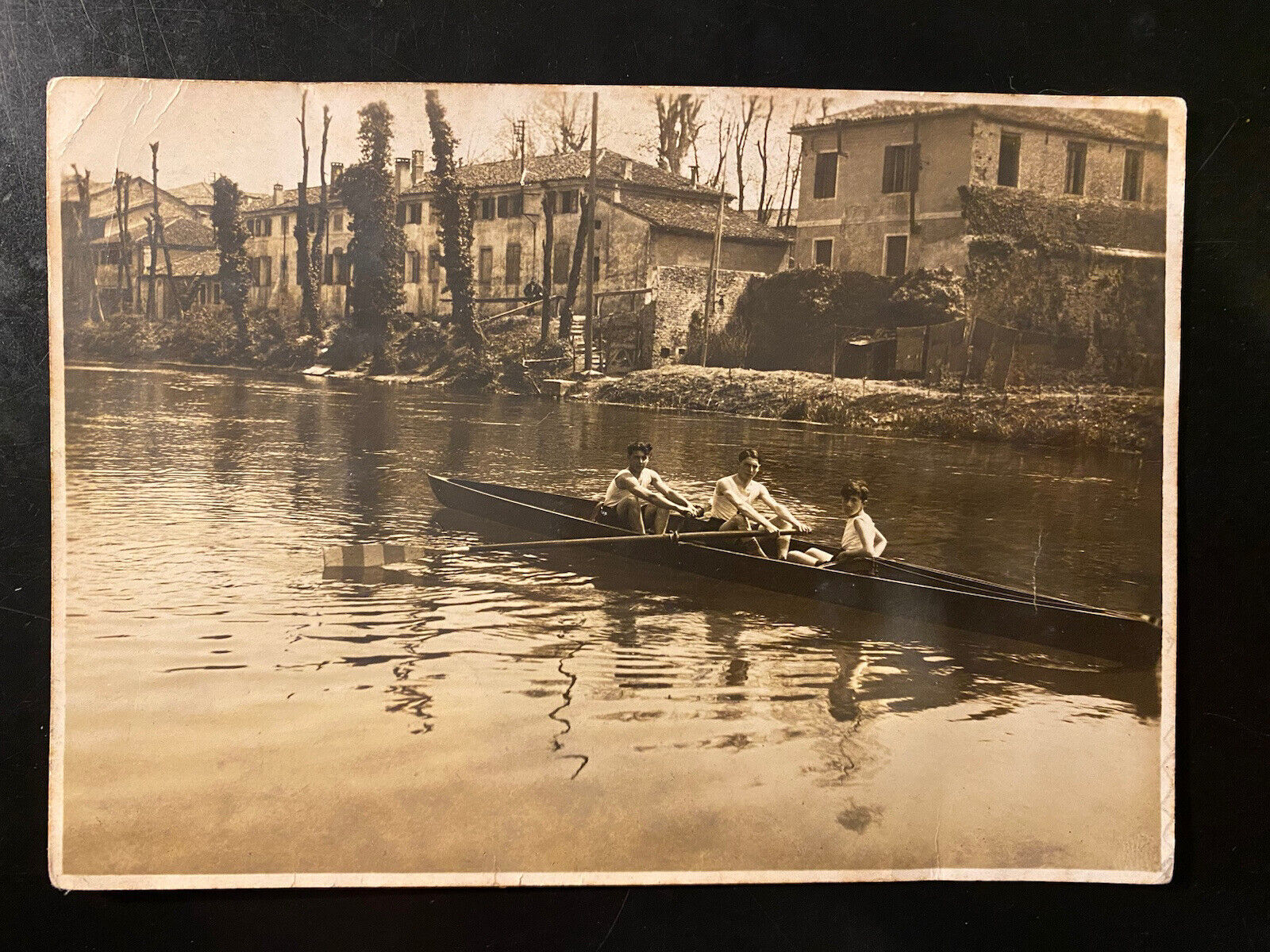 Vintage Photo Italy Riviera Italian Row Rowing Sweep Rowing Oars Antique