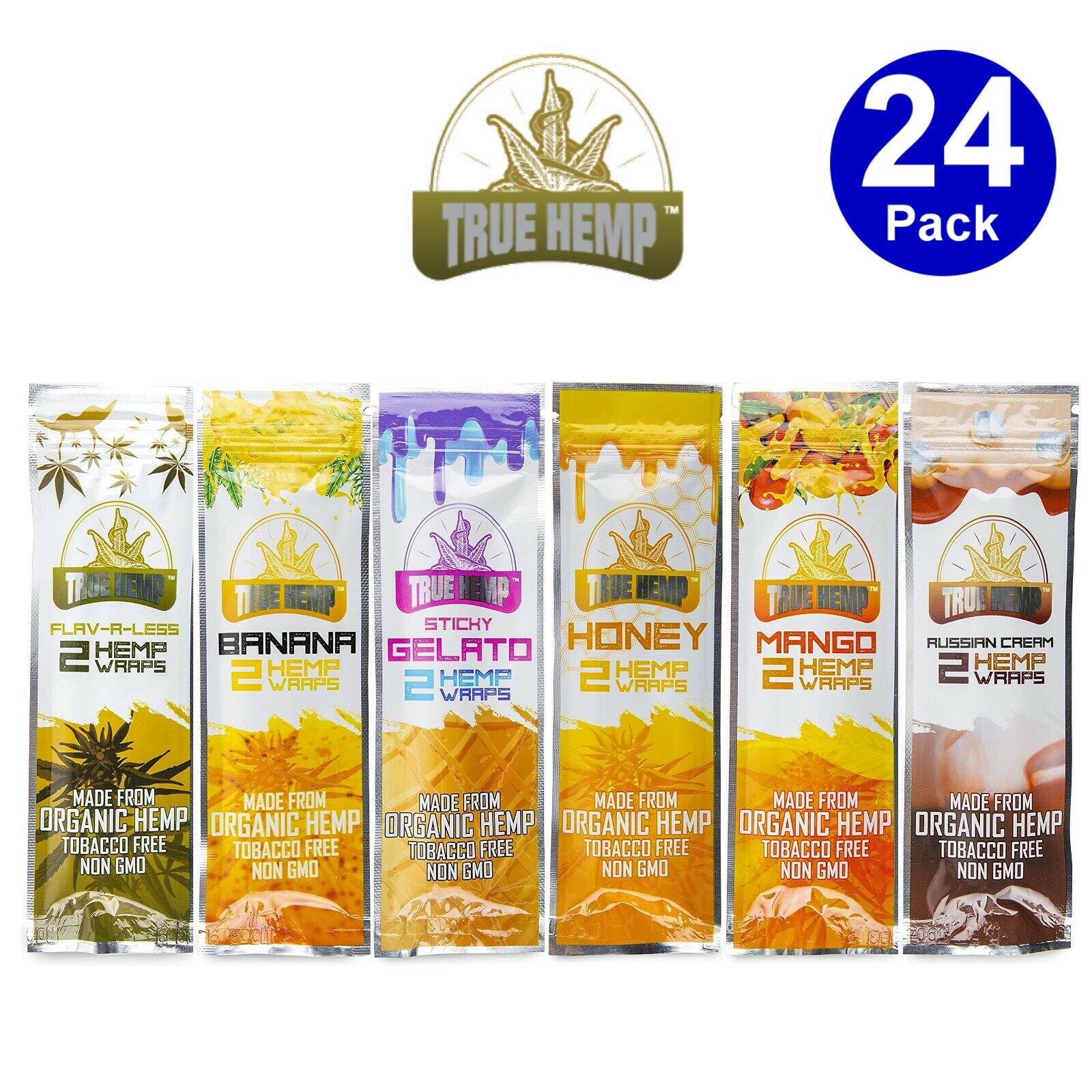 TRUE H. Organic Wrap Variety Pack 24 Pouches, 2 Per Pouch - 48 Wraps Total