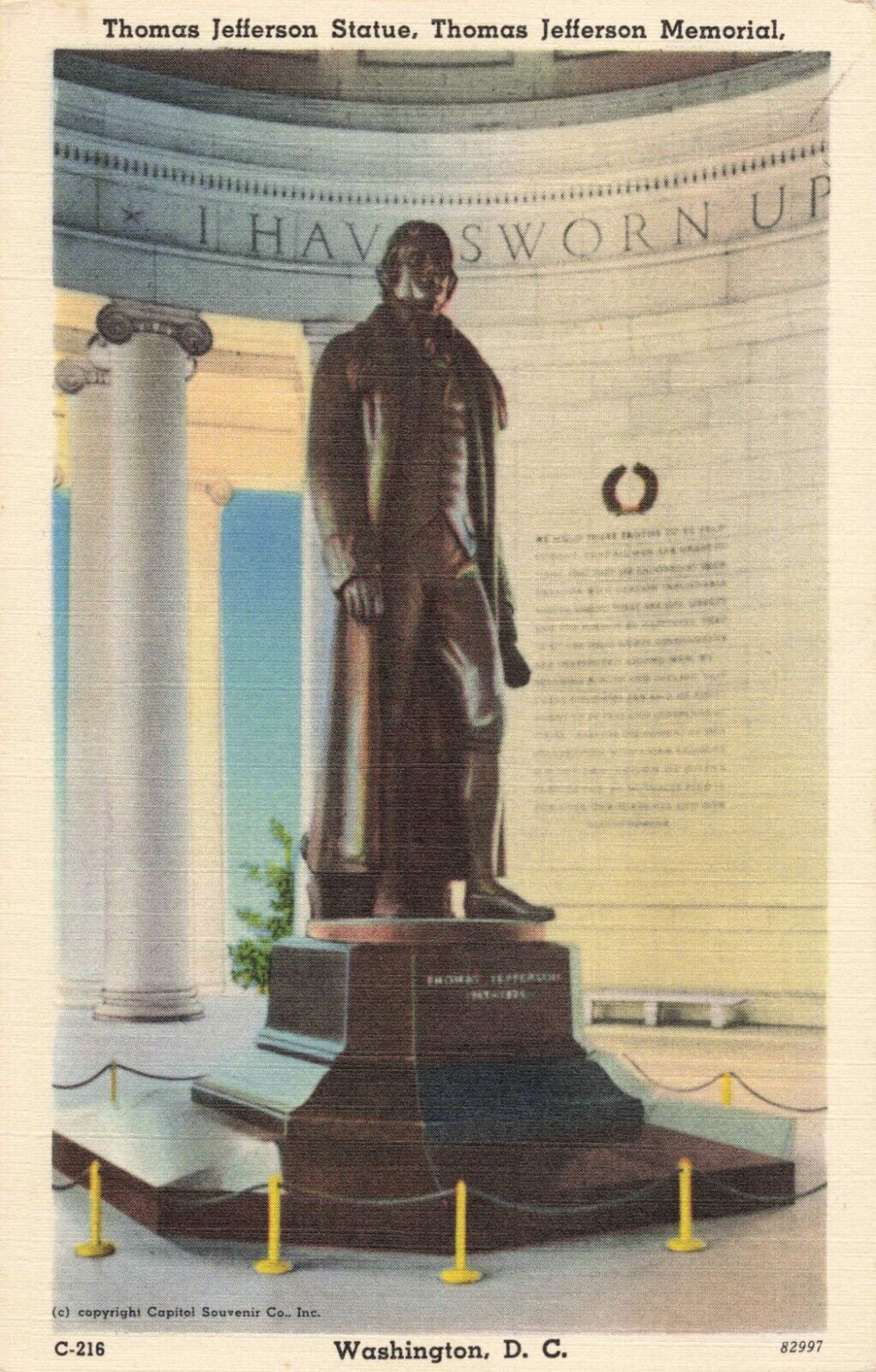 Washington DC, Thomas Jefferson Memorial Statue, Vintage Postcard