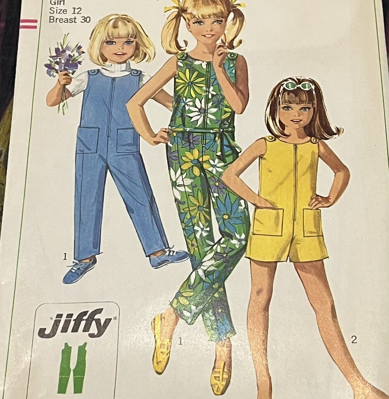 Vintage 1960s Simplicity 7154 Girls Patch Pocket Jumpsuit Sewing Pattern 12 CUT