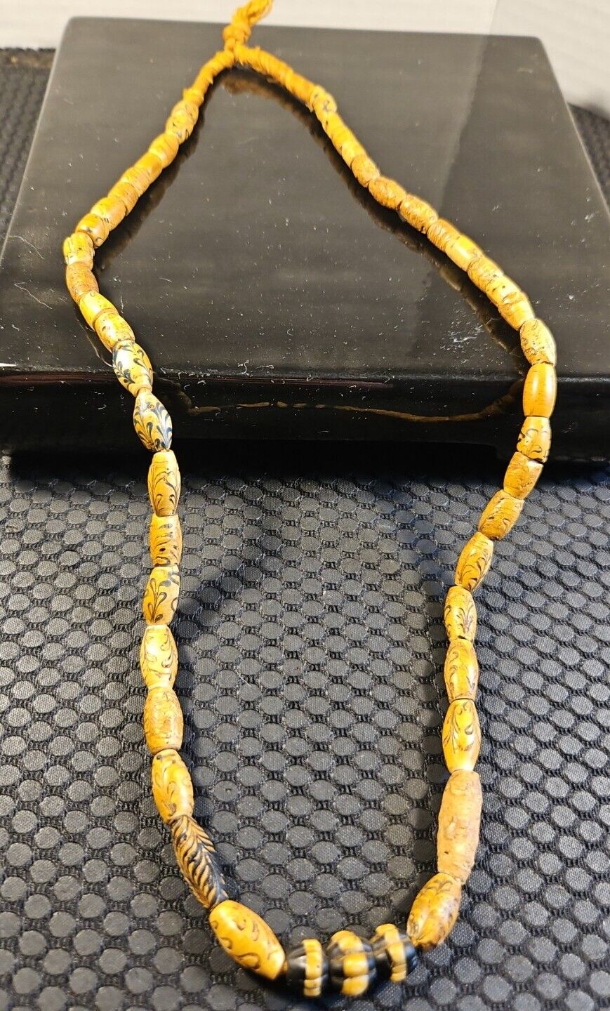 Antique Yellow Venetian French African Trade Beads Necklace