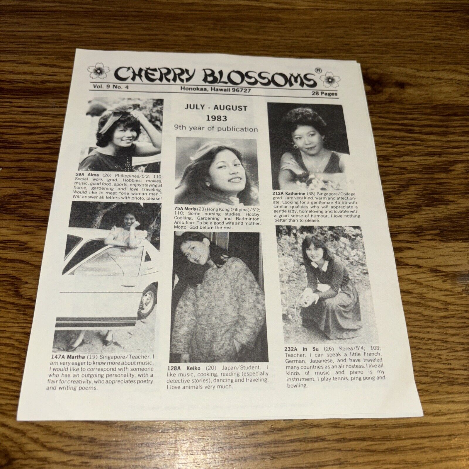 Hawaiian Pen-Pal Pickup Ladies Newsletter Cherry Blossoms July August 1983
