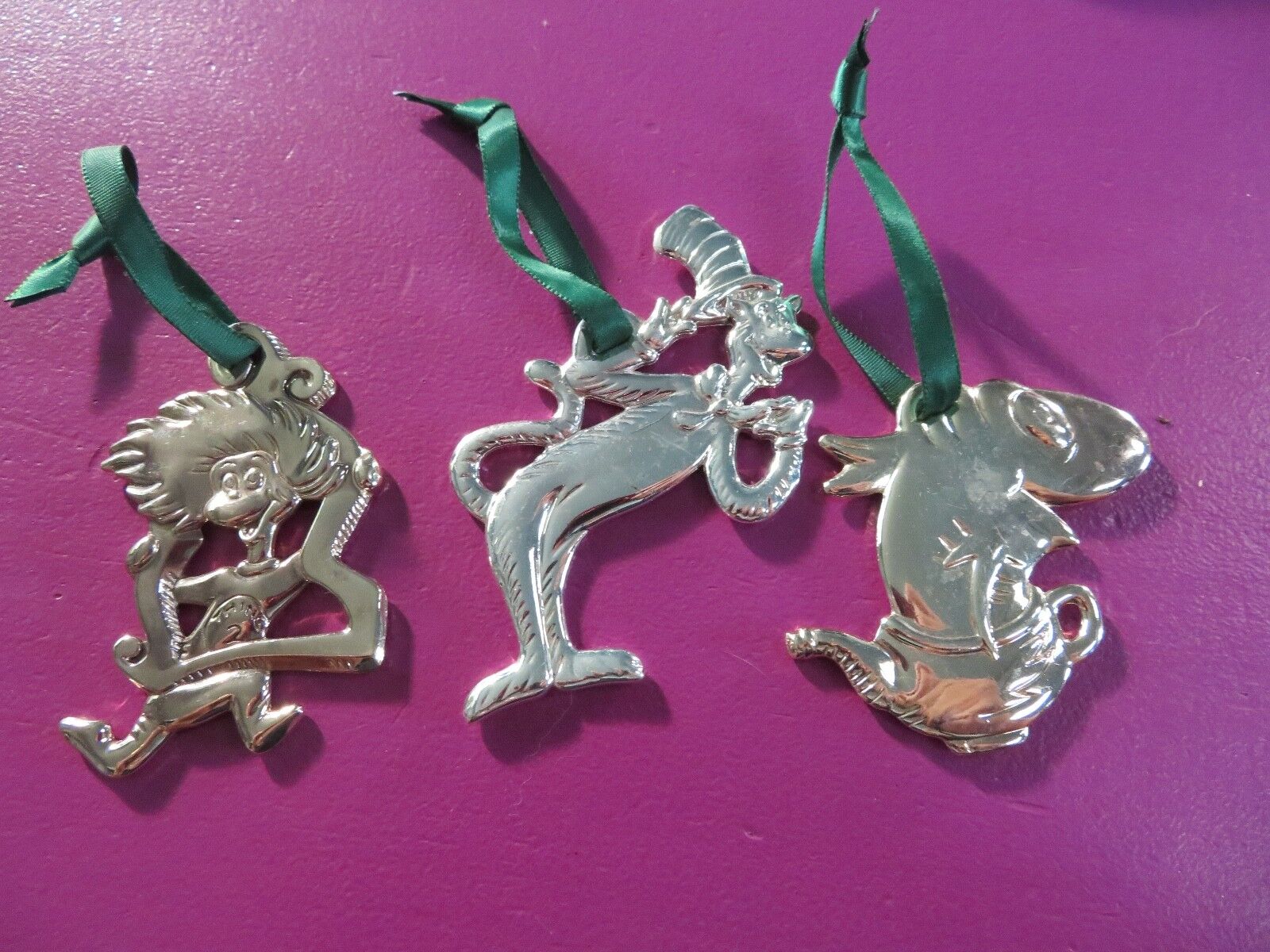 3 Dr Seuss Silver-plated Christmas Ornaments 