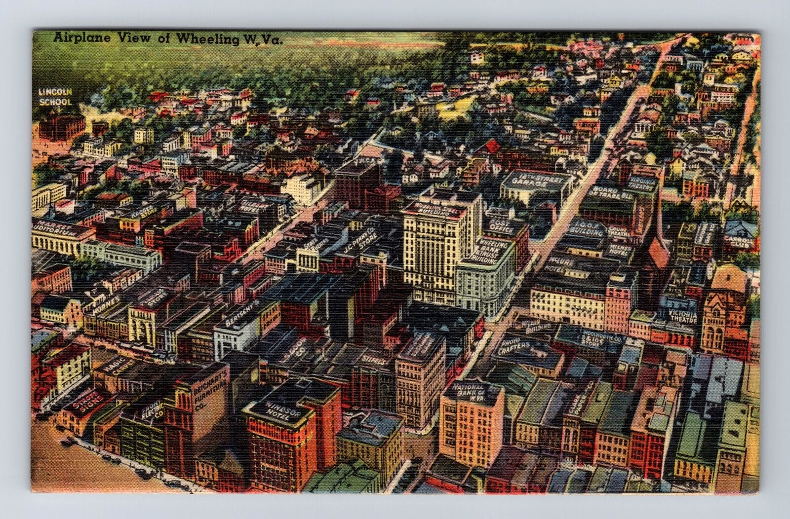 Wheeling WV-West Virginia, Aerial View Of City, Antique, Vintage Postcard