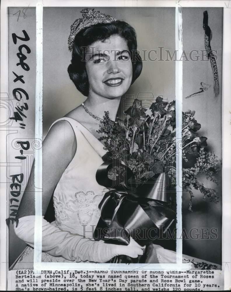 1959 Press Photo Margarethe Bertelson, Tournament of Roses Queen, California