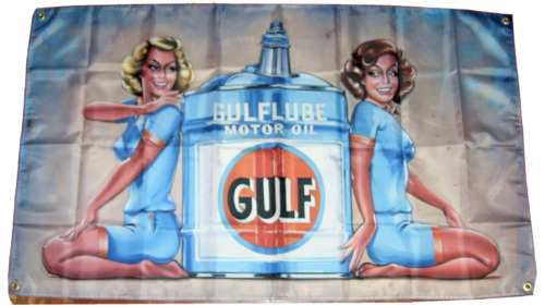 GULF OIL SIGN 3'X5' FLAG BANNER SHELL ESSO MOBIL TEXACO MAN CAVE FAST SHIPPING