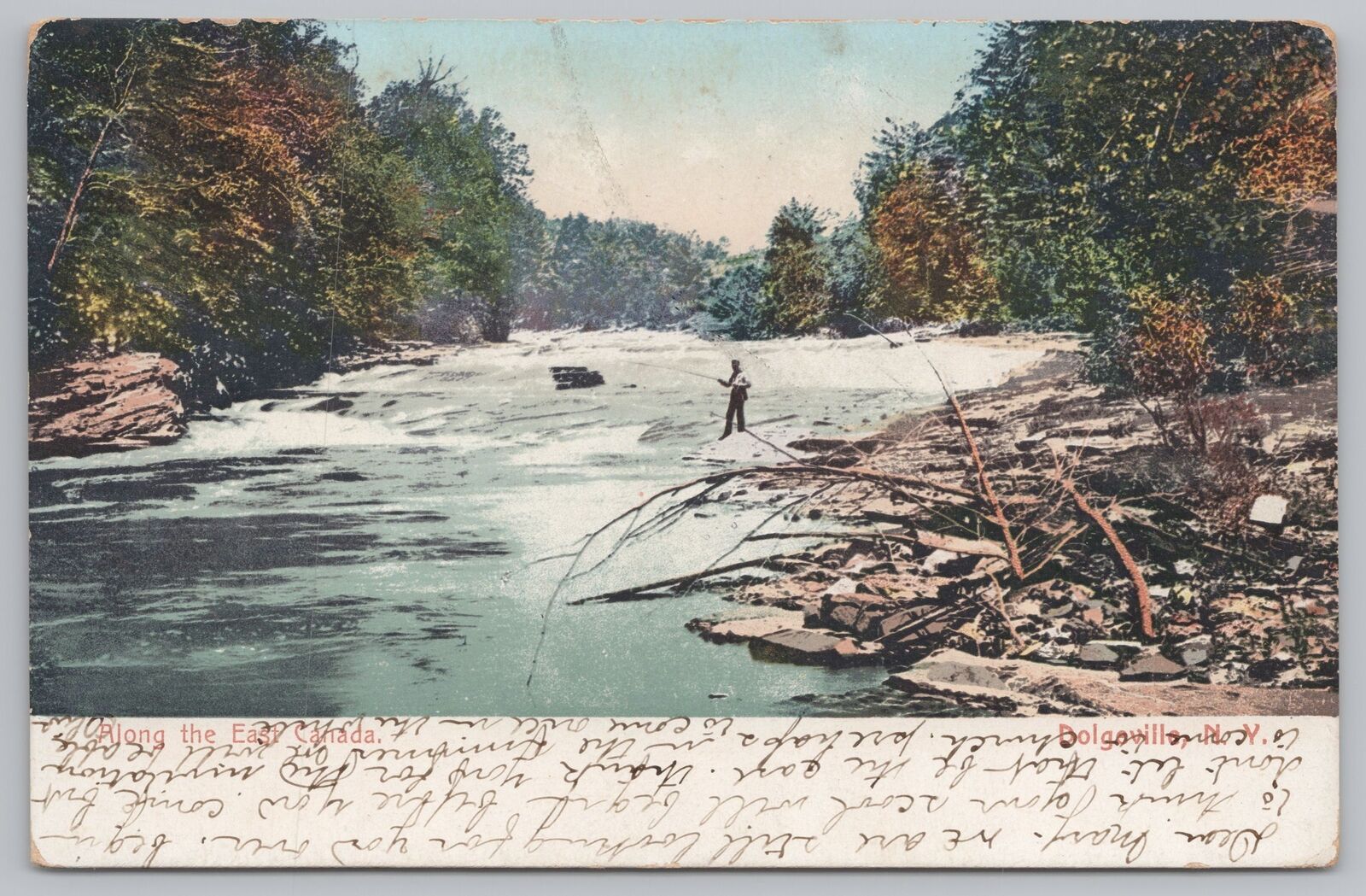 State View~Fishing Along The East Canada Creek~New York~PM 1907~Vintage Postcard