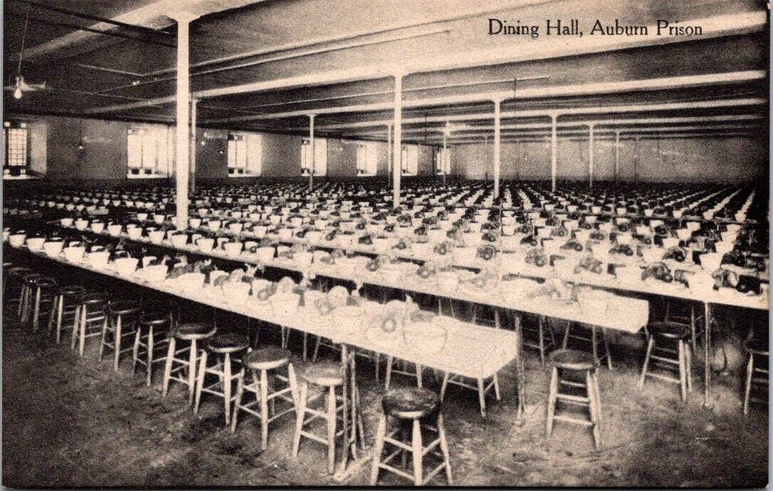 Auburn NY Prison Dining Hall Stools Table Allen Pub New York c1910s postcard IP4