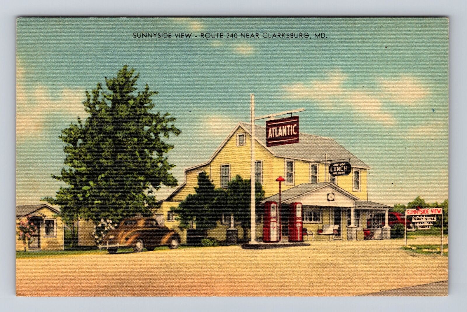 Clarksburg MD-Maryland, Sunnyside View Restaurant, Rooms Cabins Vintage Postcard