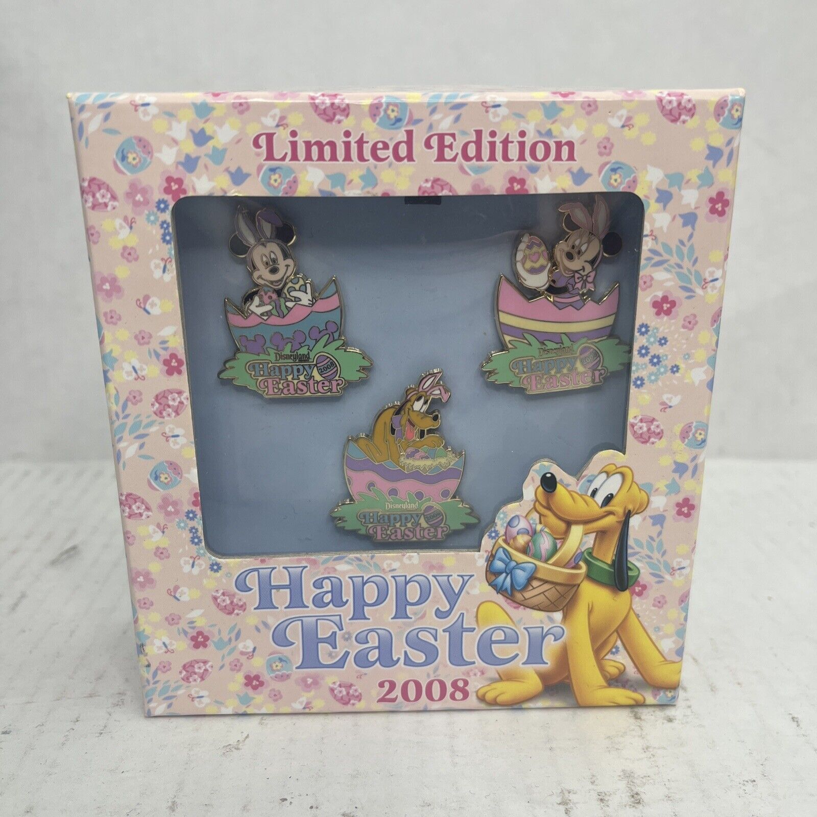 Happy Easter 2008 Disneyland DLR LE Mickey Minnie Pluto Disney Box Pin Set 59967