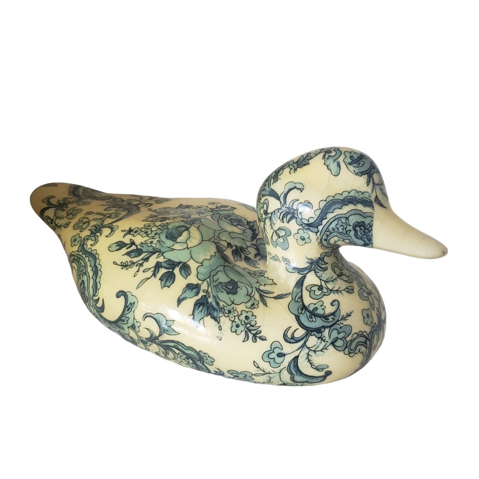 Ceramic Glaze Floral Decoupage  ‘J. Baker Style’ VTG Duck Cottage core