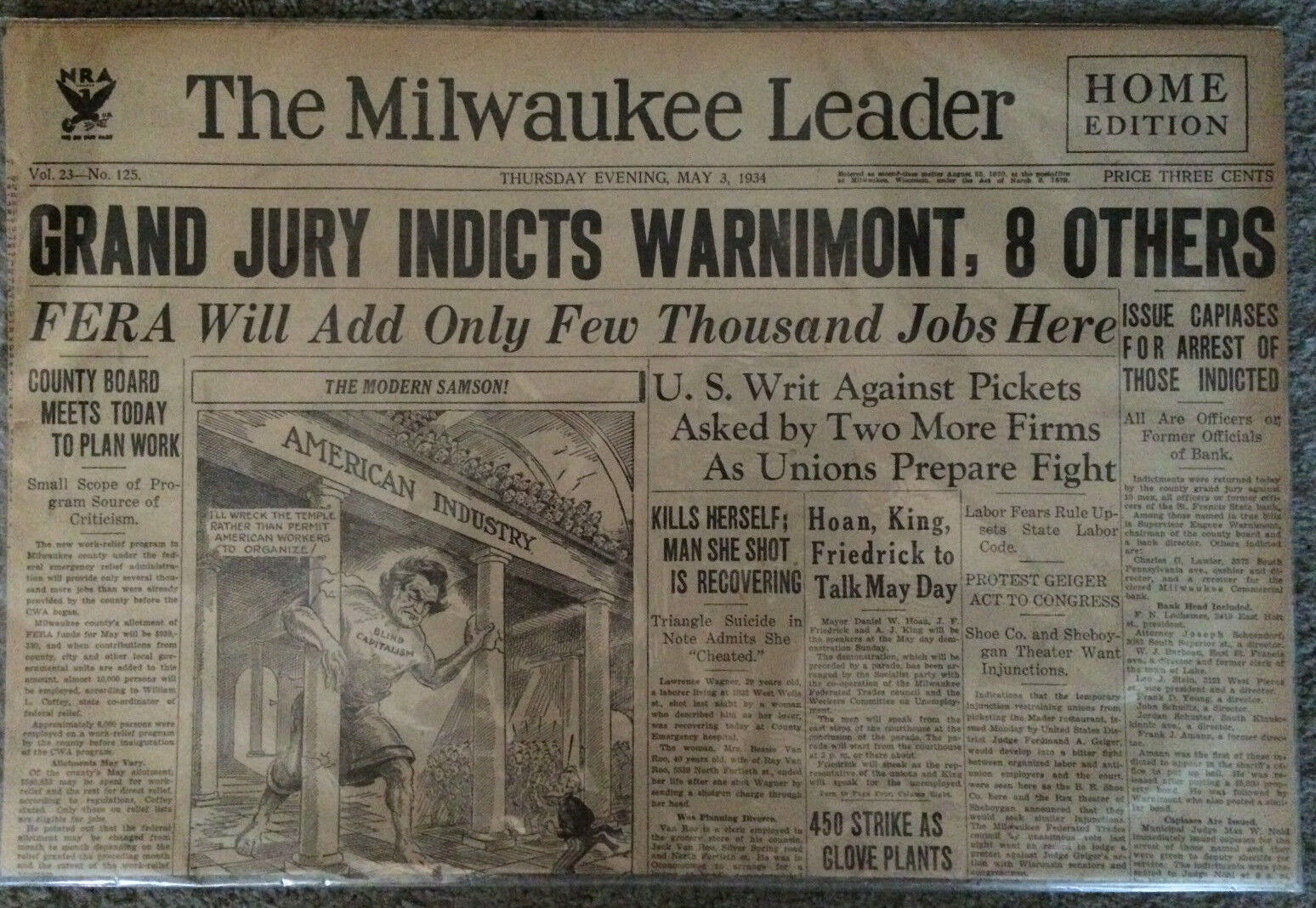 1934 Milwaukee Newspaper/Scarce Black Comic Strip