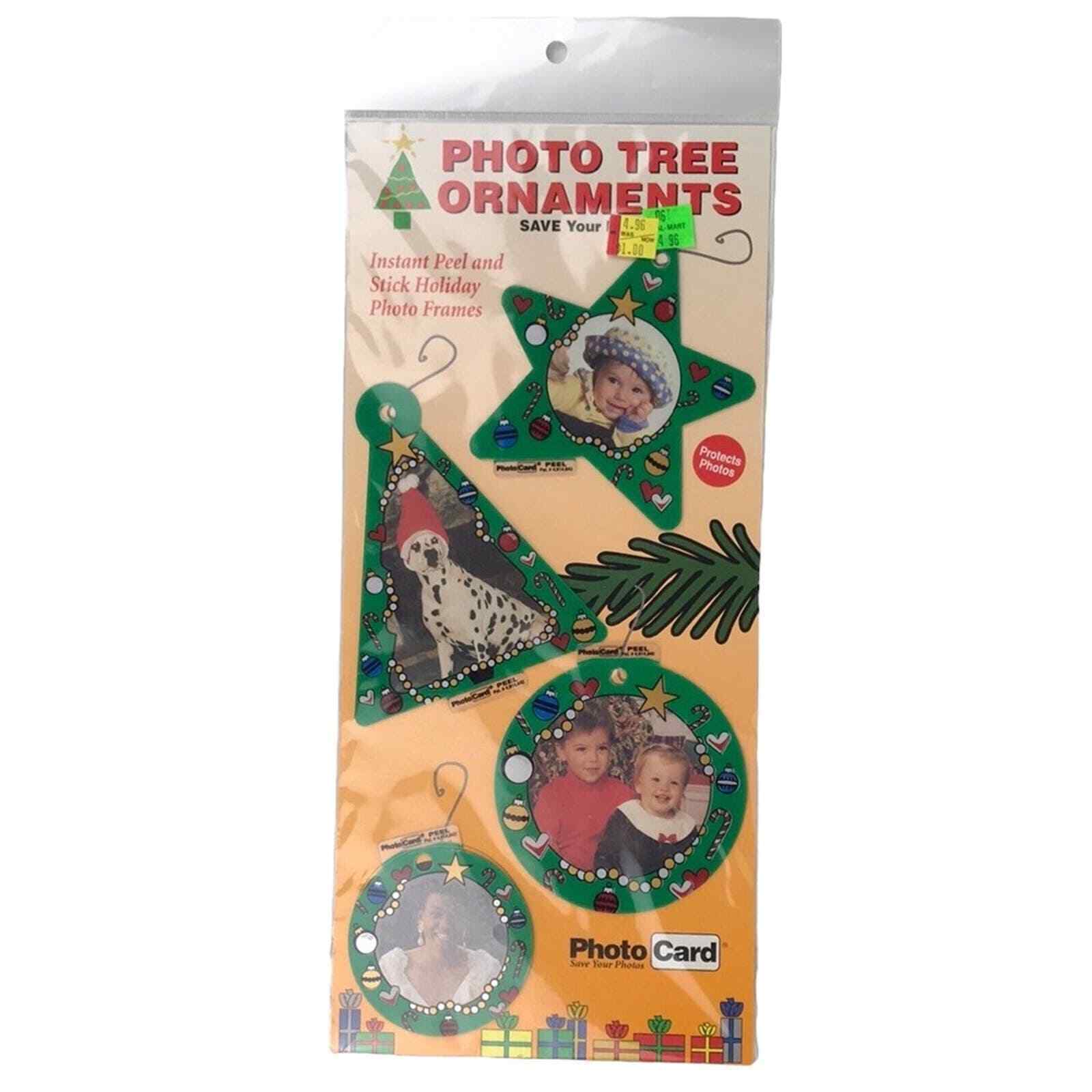 NOS Vintage PhotoCard Set 4 Photo Tree Ornaments Green String Lights Print Star