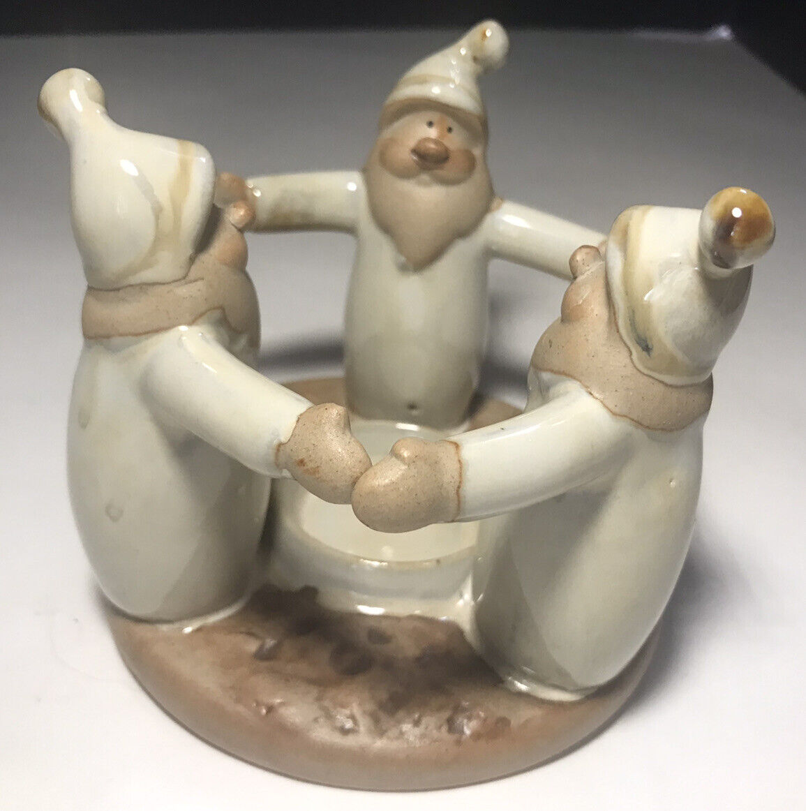 Tii Collections Ceramic Santa Trio Circle Of Santa’s Candle Votive Pottery Elves
