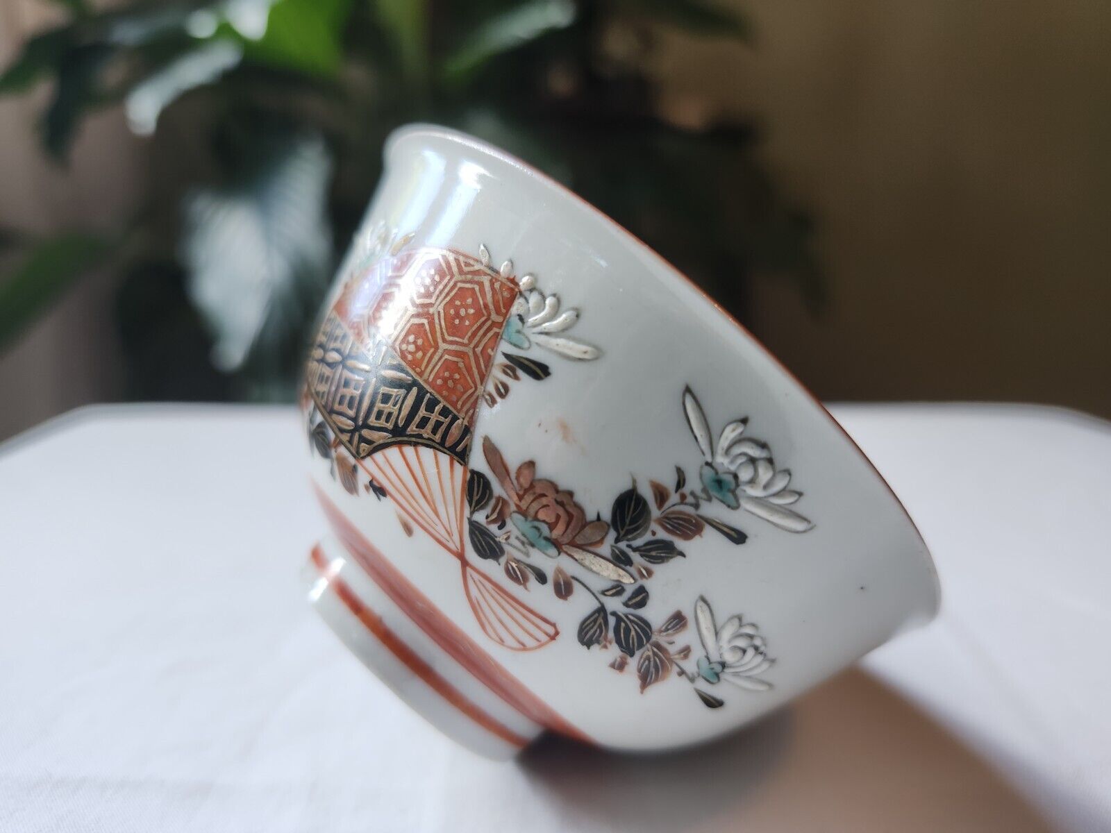 Antique Japanese Tea Cup Small Bamboo Flowers Mountain Hand Painted