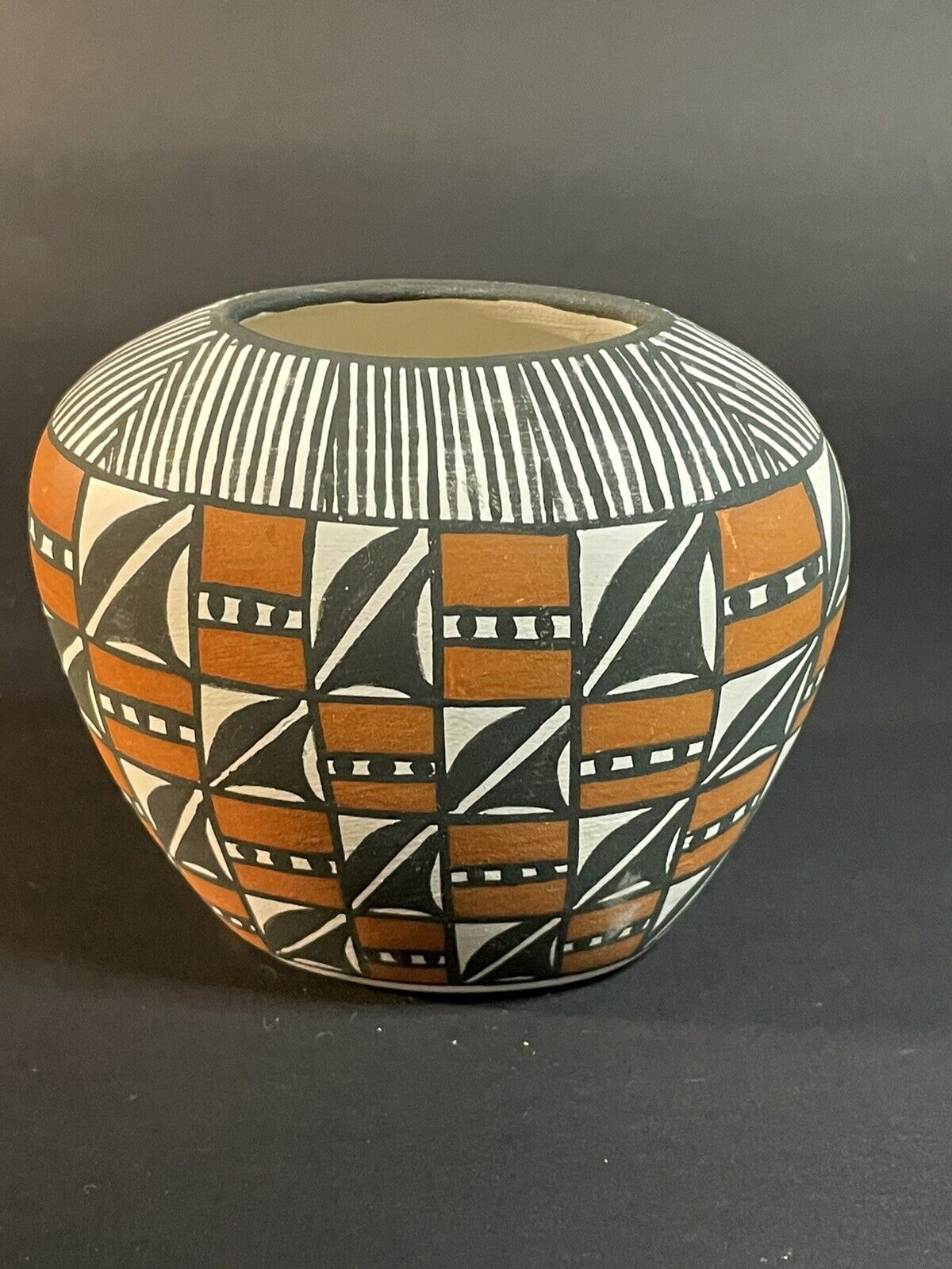 Small Acoma Pueblo Pottery 3.25” Vase Bowl Signed Concho- Scuffs
