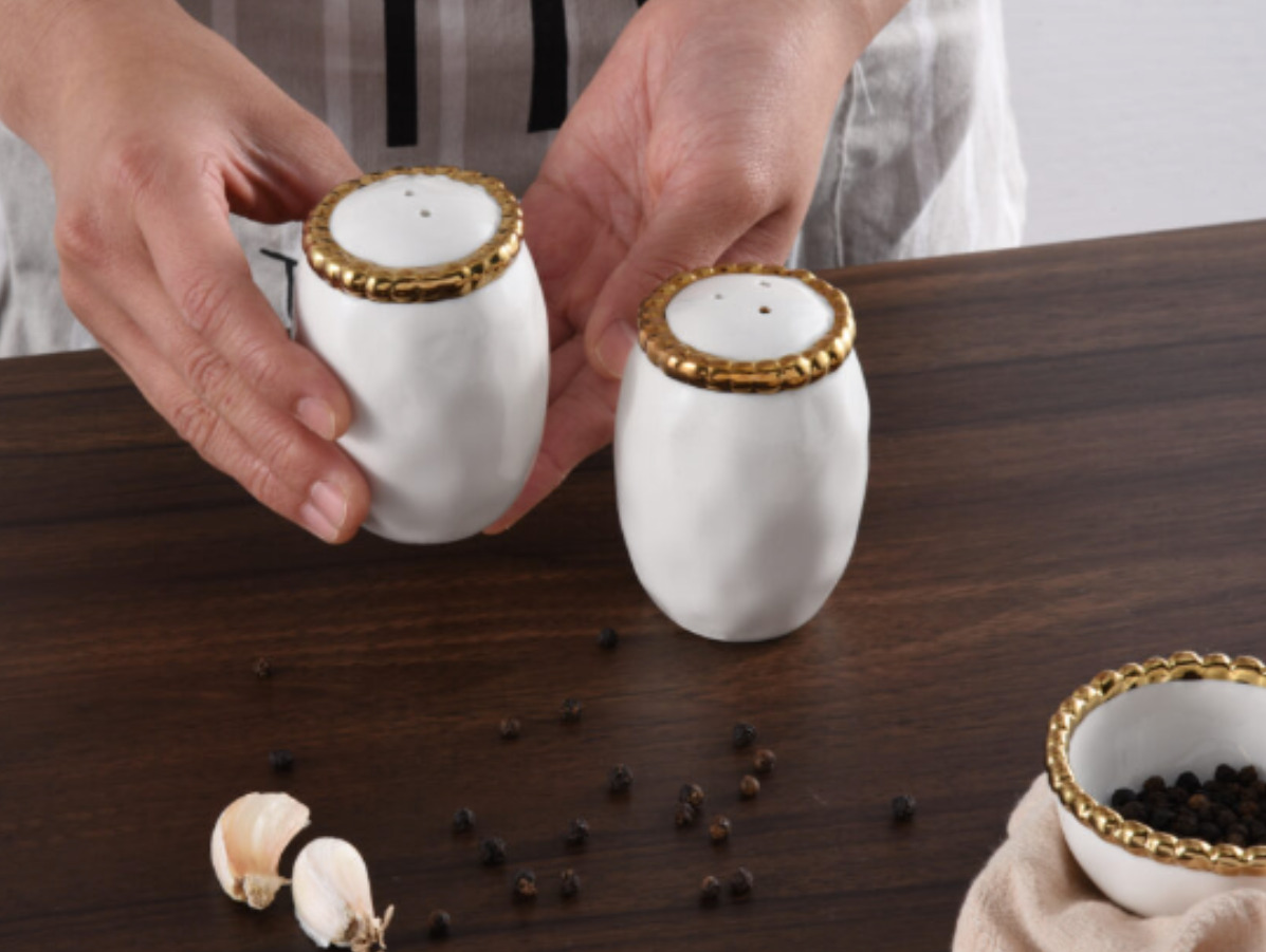 Gold Beaded Salt and Pepper Shakers SET