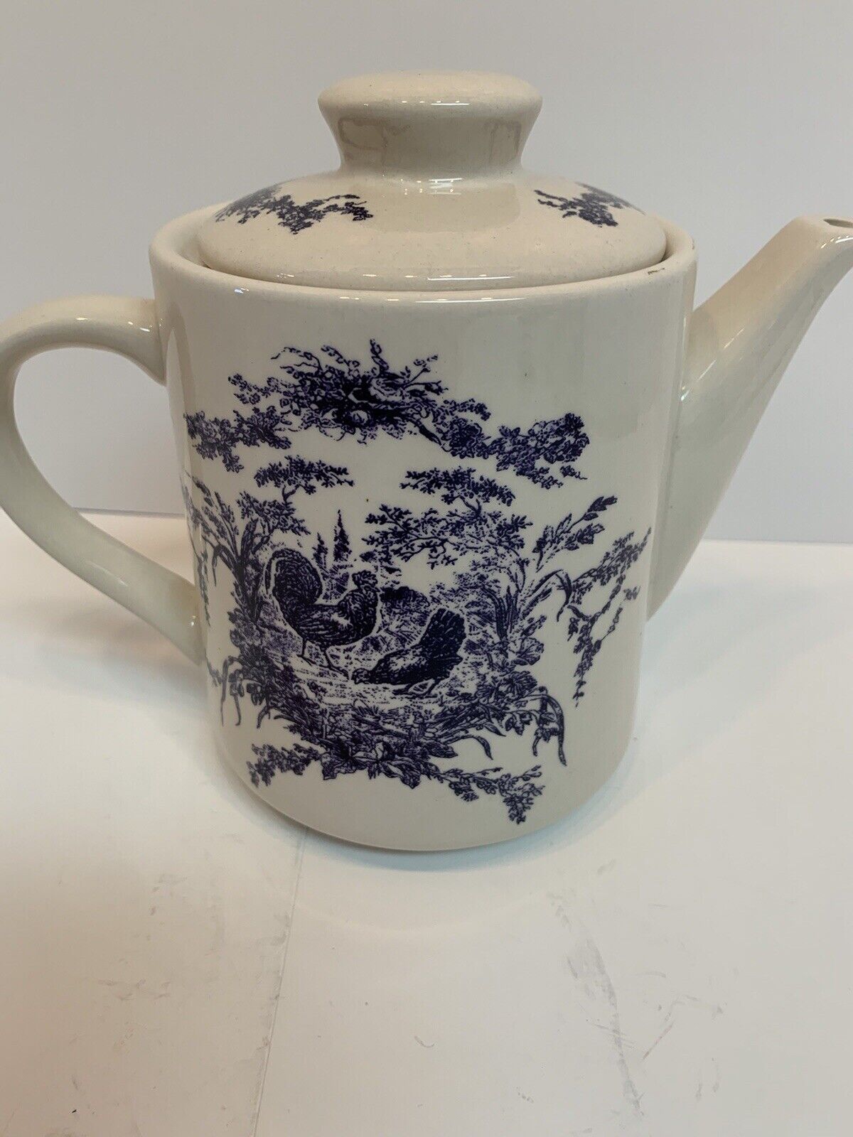 VTG 2002 California Pantry Classic Ceramics Blue Rooster Toile Tea Pot EUC