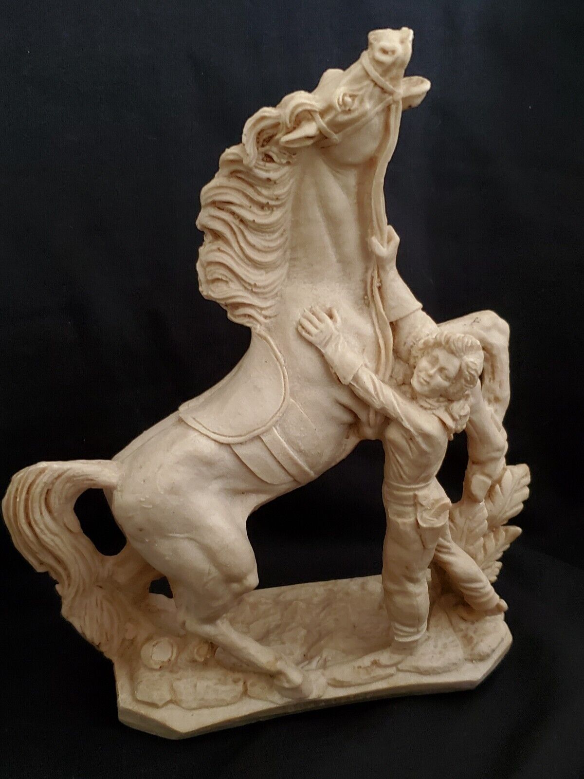 Vtg Italian Horse Sculpture WESTERN  Woman Domatrice Alabaster Composite Carving