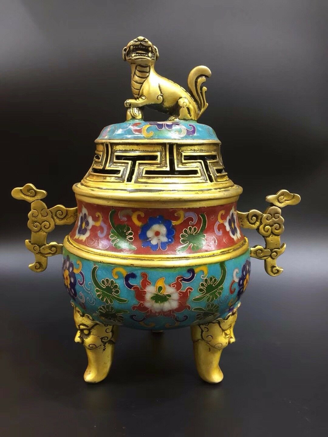 Chinese Antique Cloisonne handmade lion incense burner Xuande Year