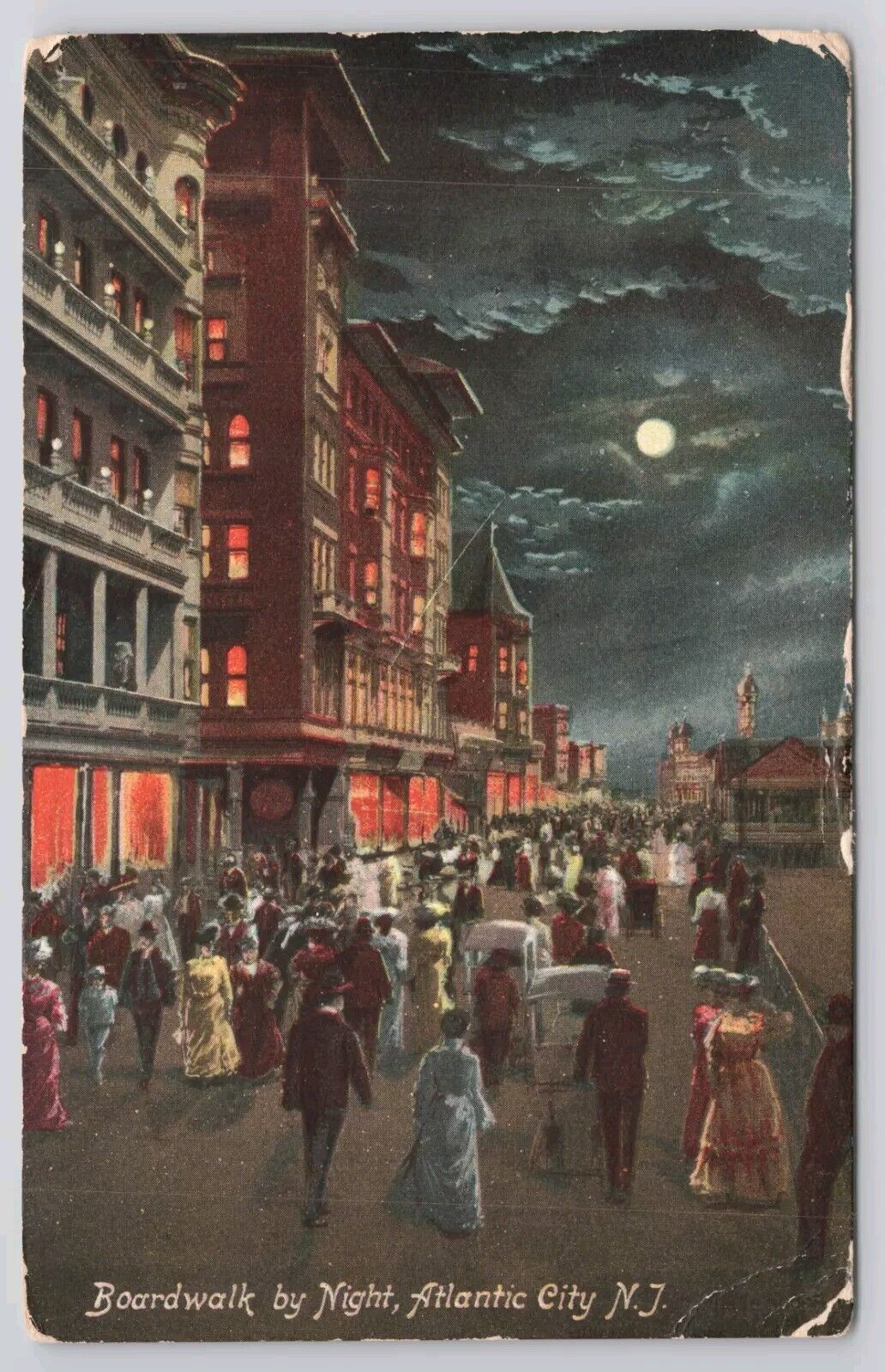 Atlantic City New Jersey Boardwalk By Night Post It 1910 Divided Back Postcard