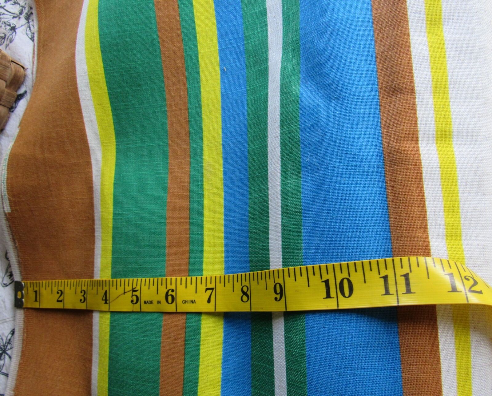 TRUE VTG Mid Century Modern 6yds Poly/Rayon/Flax AWNING STRIPE Home Decor Fabric