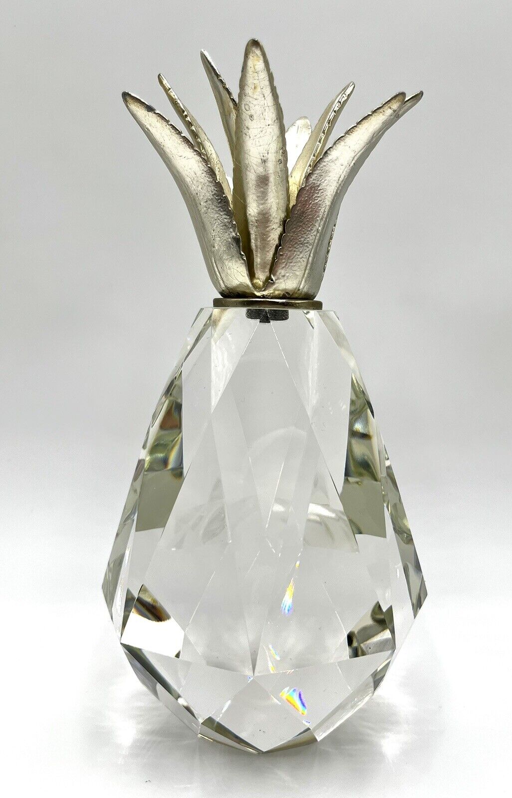 Modern Crystal Pineapple Silver Leaf Figure Sculpture Decorative Large Heavy