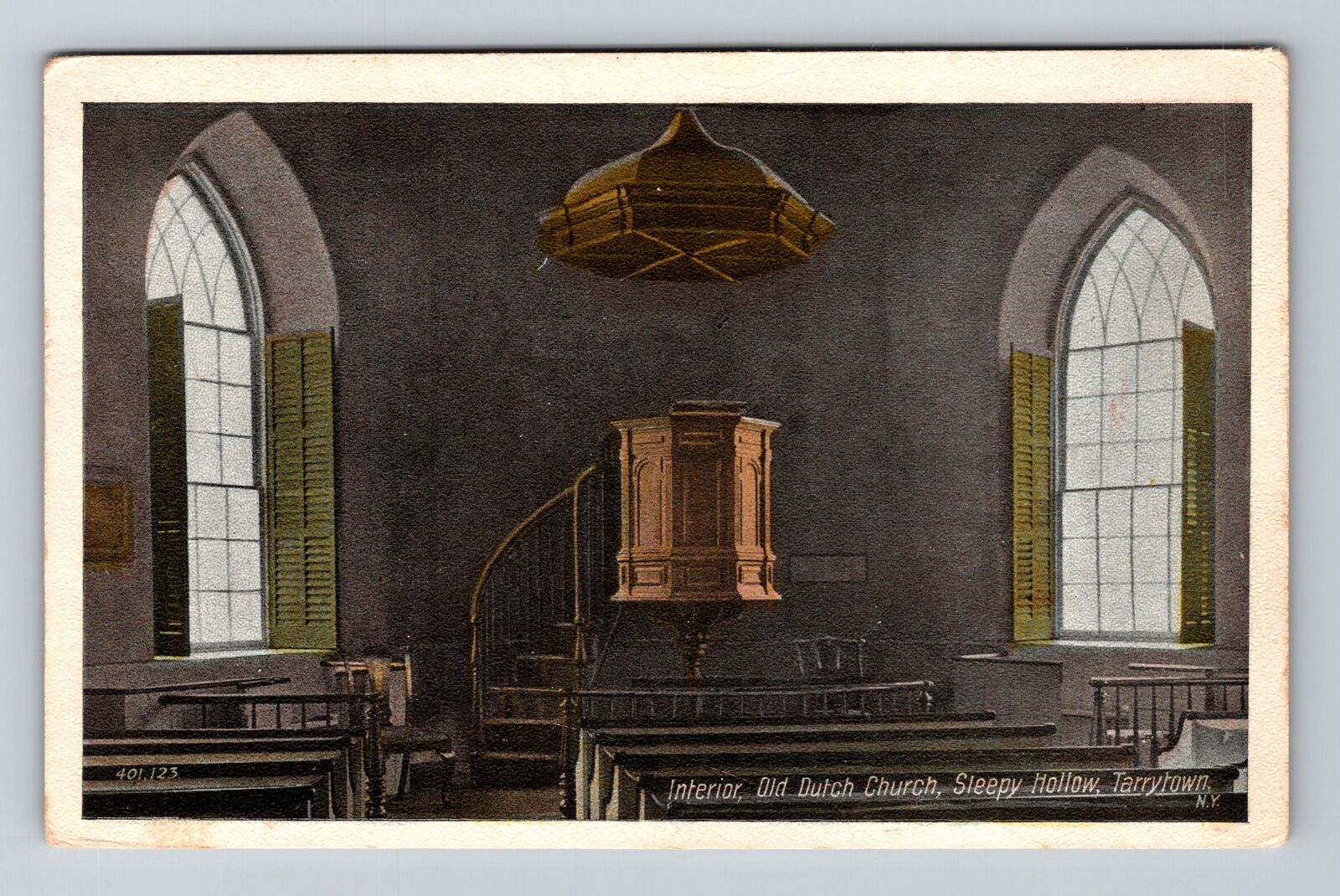 Tarrytown NY, New York, Interior, Old Dutch Church, Religion, Vintage Postcard