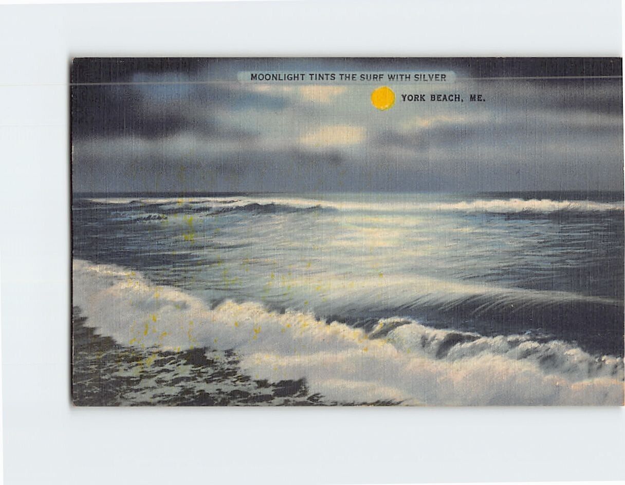 Postcard Moonlight Tints The Surf With Silver York Beach Maine USA
