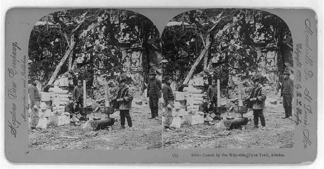 Lunch by the way-side, Dyea Trail, Alaska c1900 Old Photo