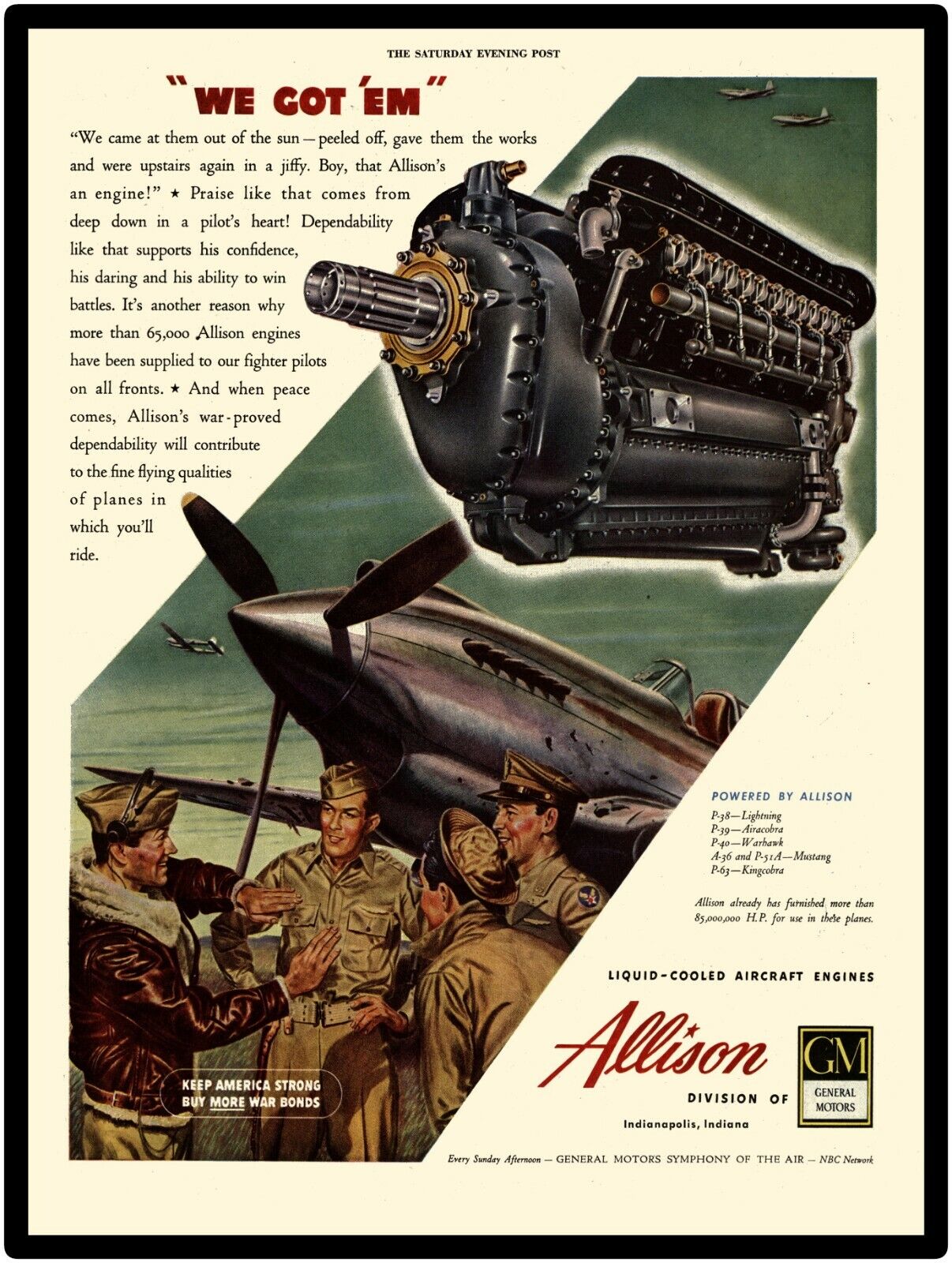1945 New Metal Sign: Allison Transmission GM World War 2 Theme P-38 Lightning