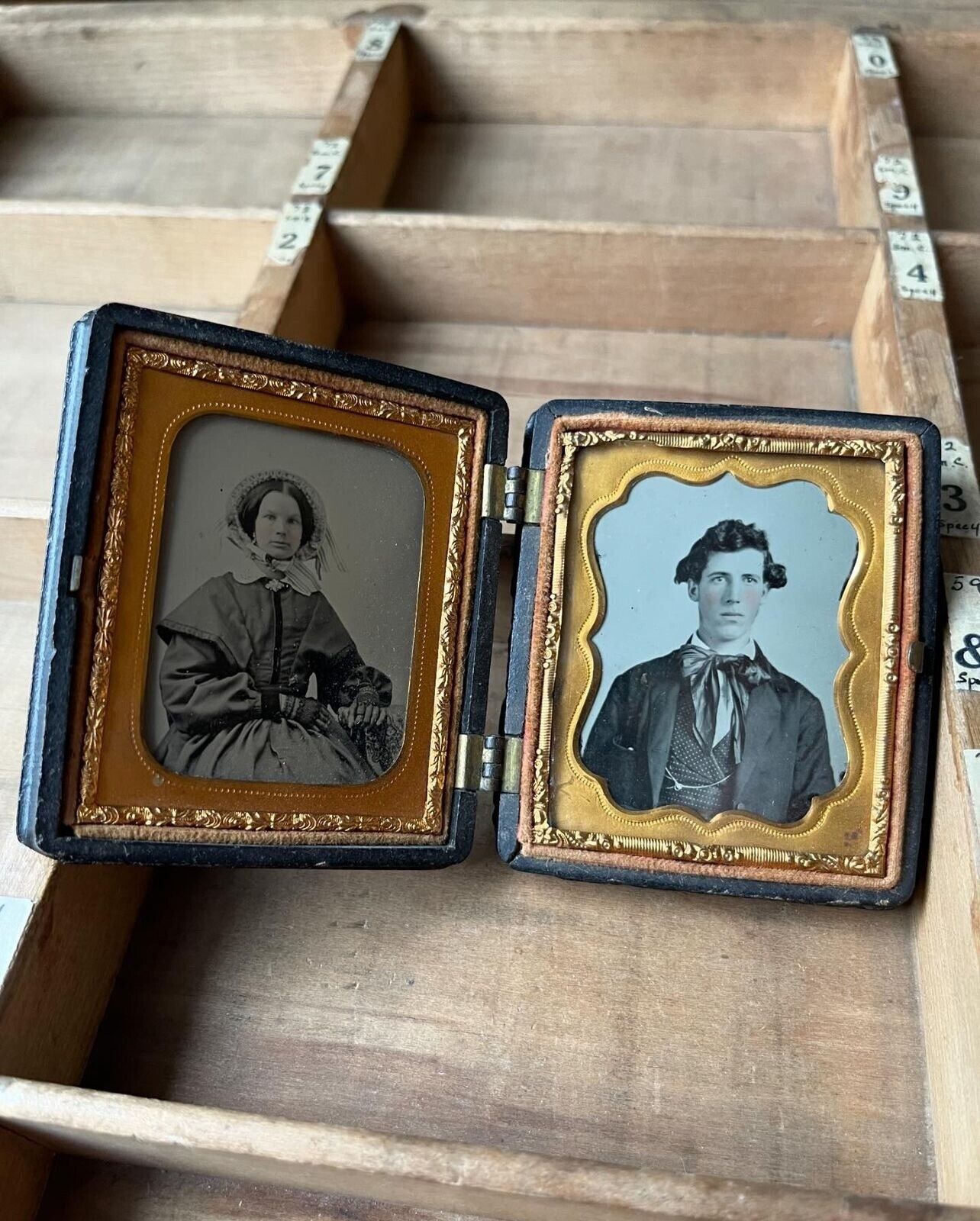 Antique ambrotype photos inside thermoplastic union case