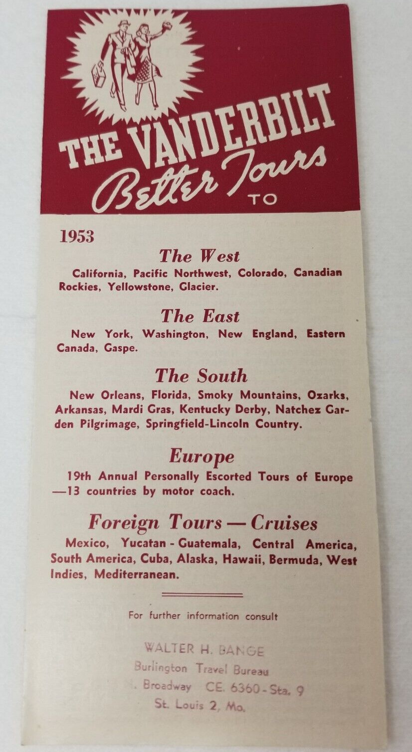 The Vanderbilt Better Tours West East Cruise Airline Rail Bus 1953 Brochure
