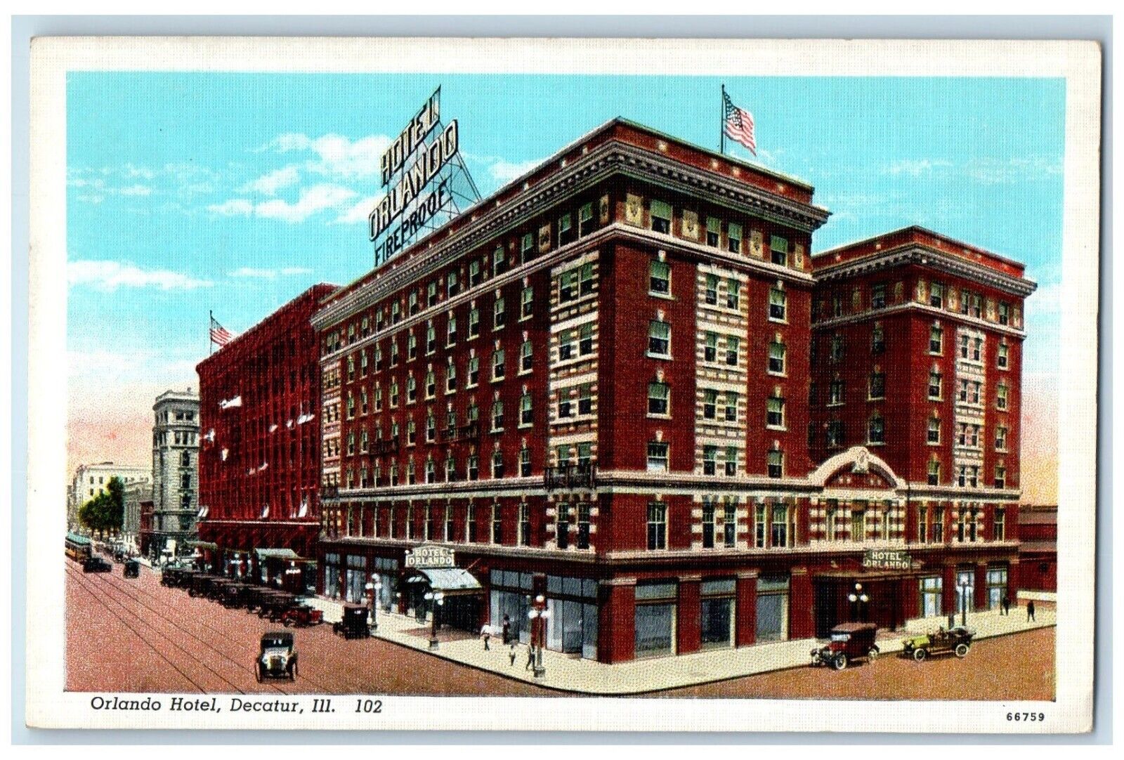 c1940 Orlando Hotel Exterior Building Decatur Illinois Vintage Antique Postcard
