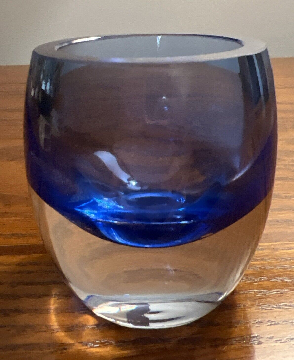 Crate & Barrel Sapphire Blue Glass Votive Candle Holder Made in Poland