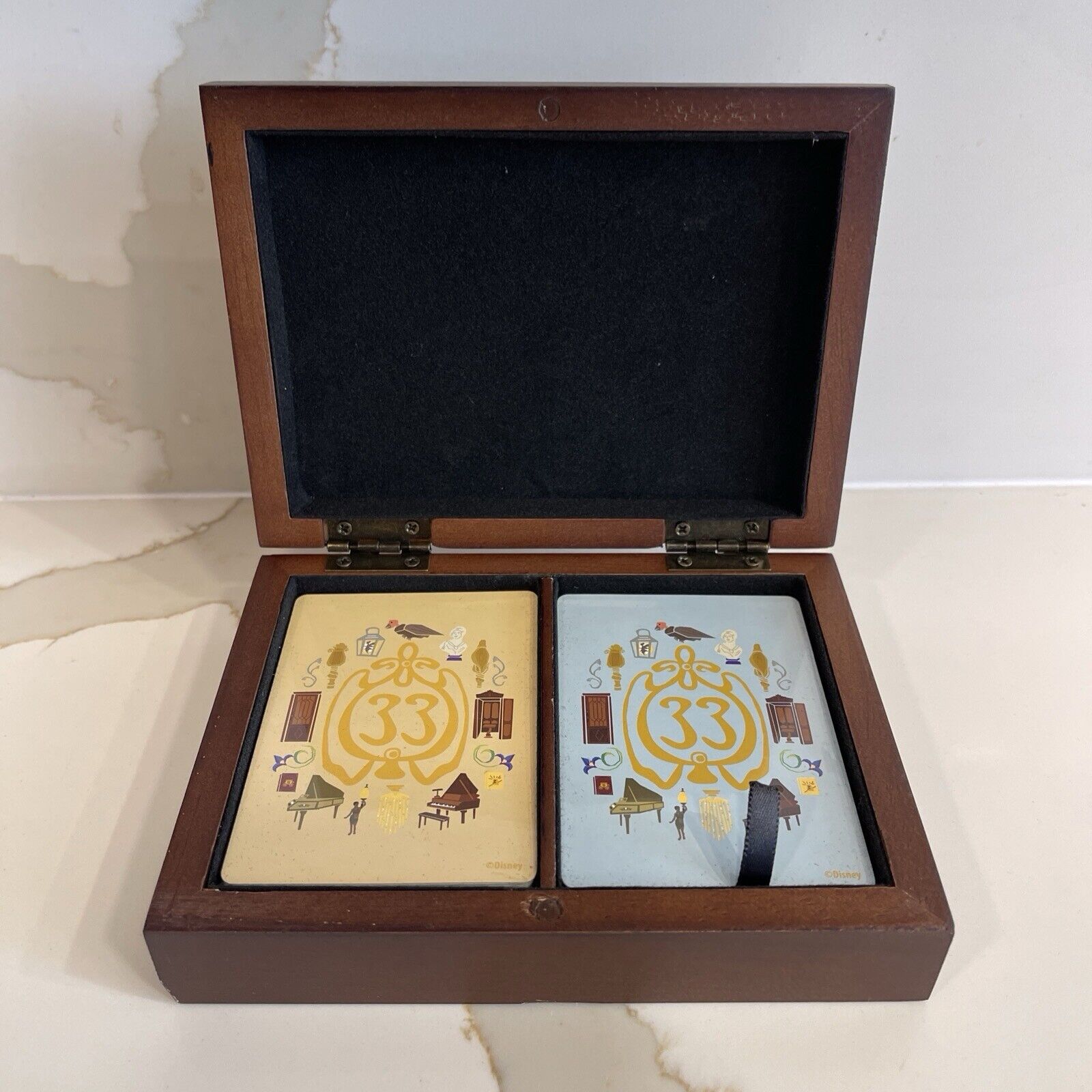 New Club 33 Disneyland Wooden Box with 2 sets of Playing Cards in Wrapper