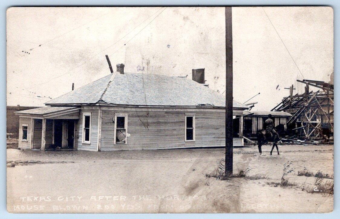1915 RPPC HOUSE BLOWN 200 YARDS*TEXAS CITY AFTER THE STORM*HURRICANE*GALVESTON