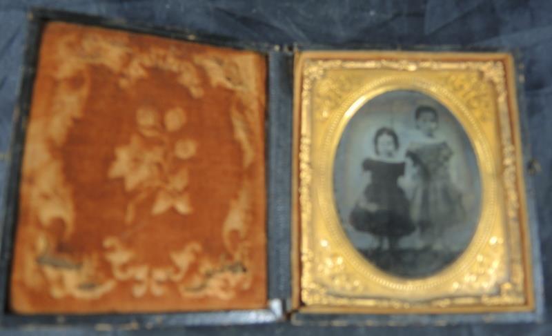 Daguerreotype * Two Young Sisters * Hand Painted Dress