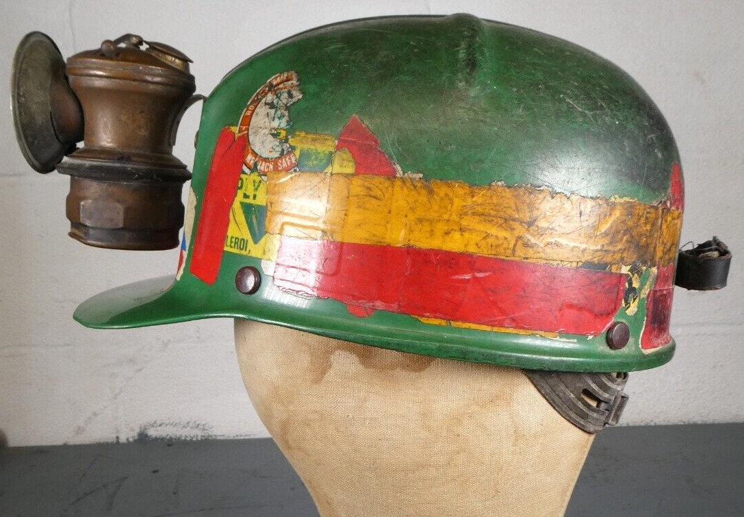 Vintage MSA Comfo Coal Miner’s Hard Hat Cap G Helmet + Auto Lite Miners Light