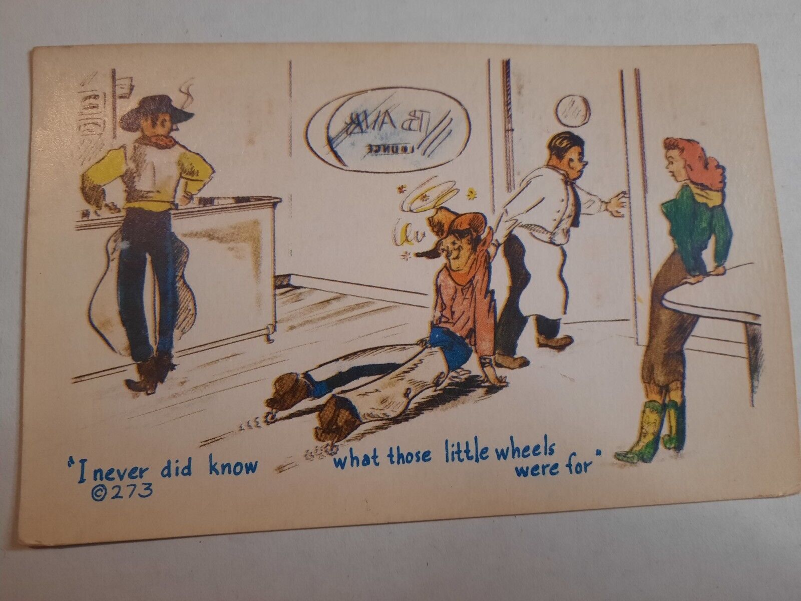 Vintage Genuine Kromekolor Comic Card Postcard Drunk Cowboy Humor Unused