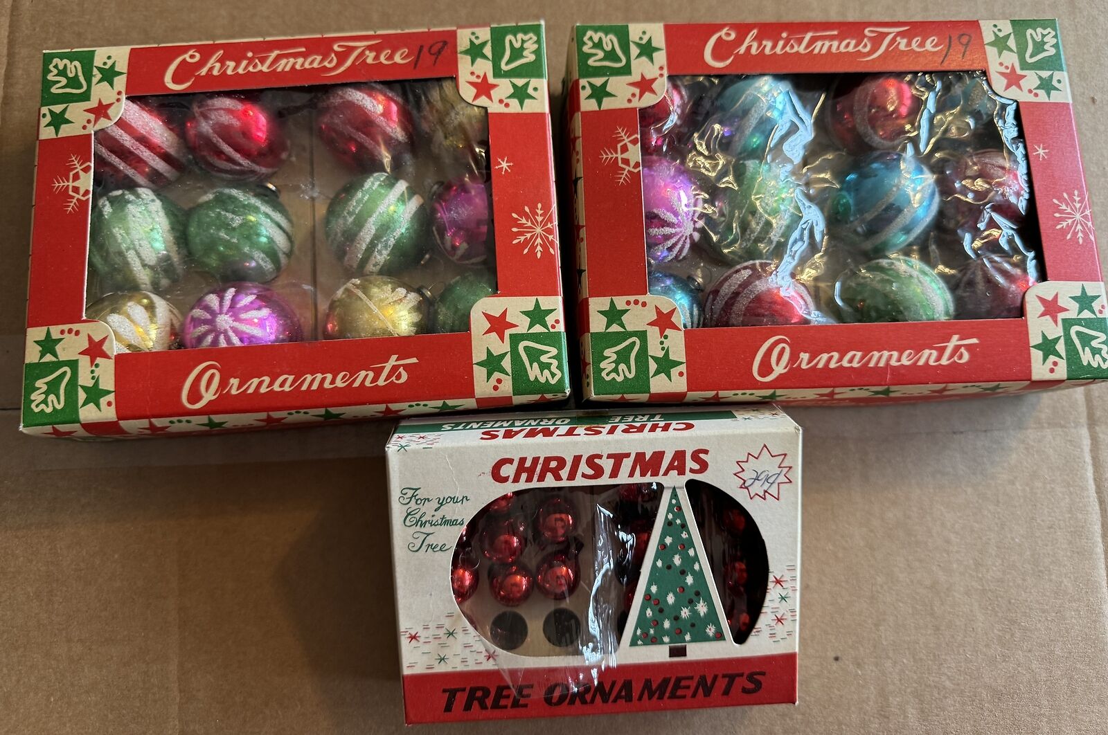 3 Boxes (4 Dozen) Christmas Tree Glass Ball Ornaments Red & Assorted Colors