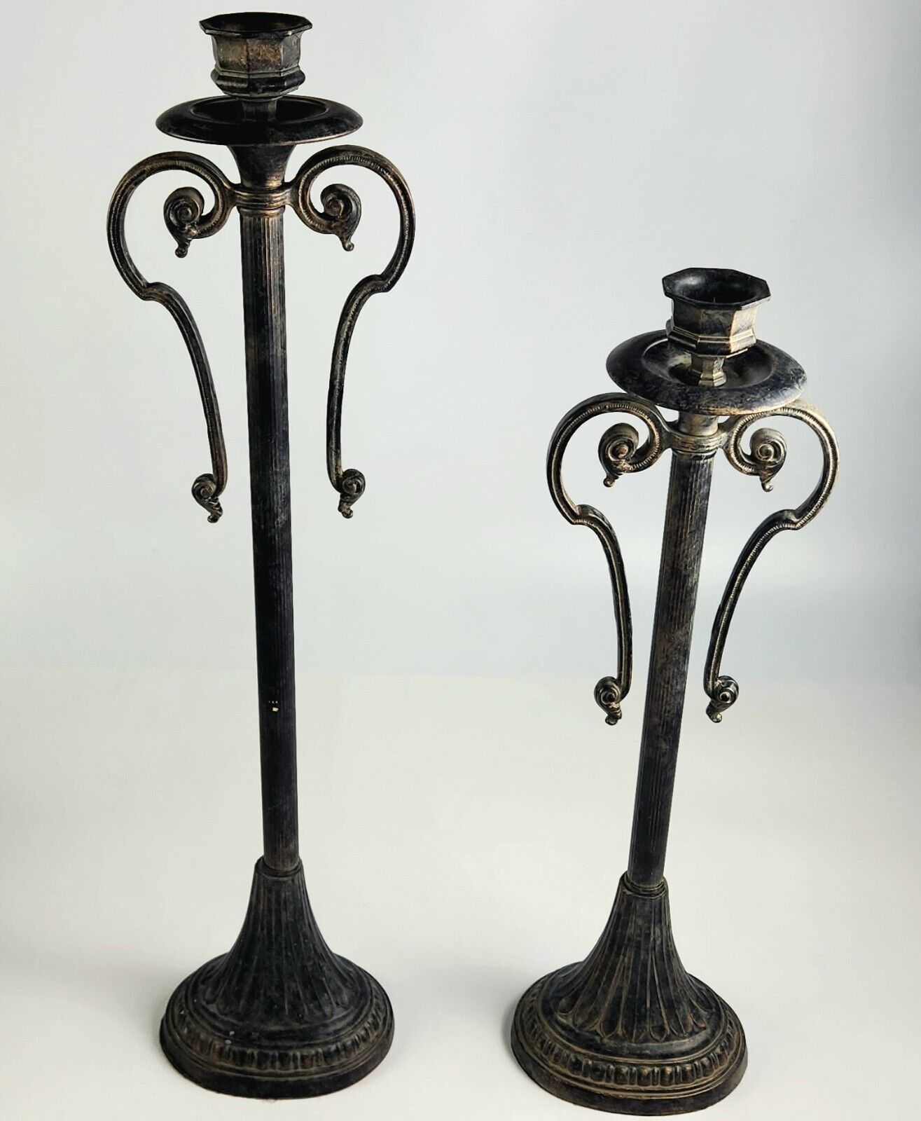 Vintage- Pair - Metal Candleholders - Varied Heights 