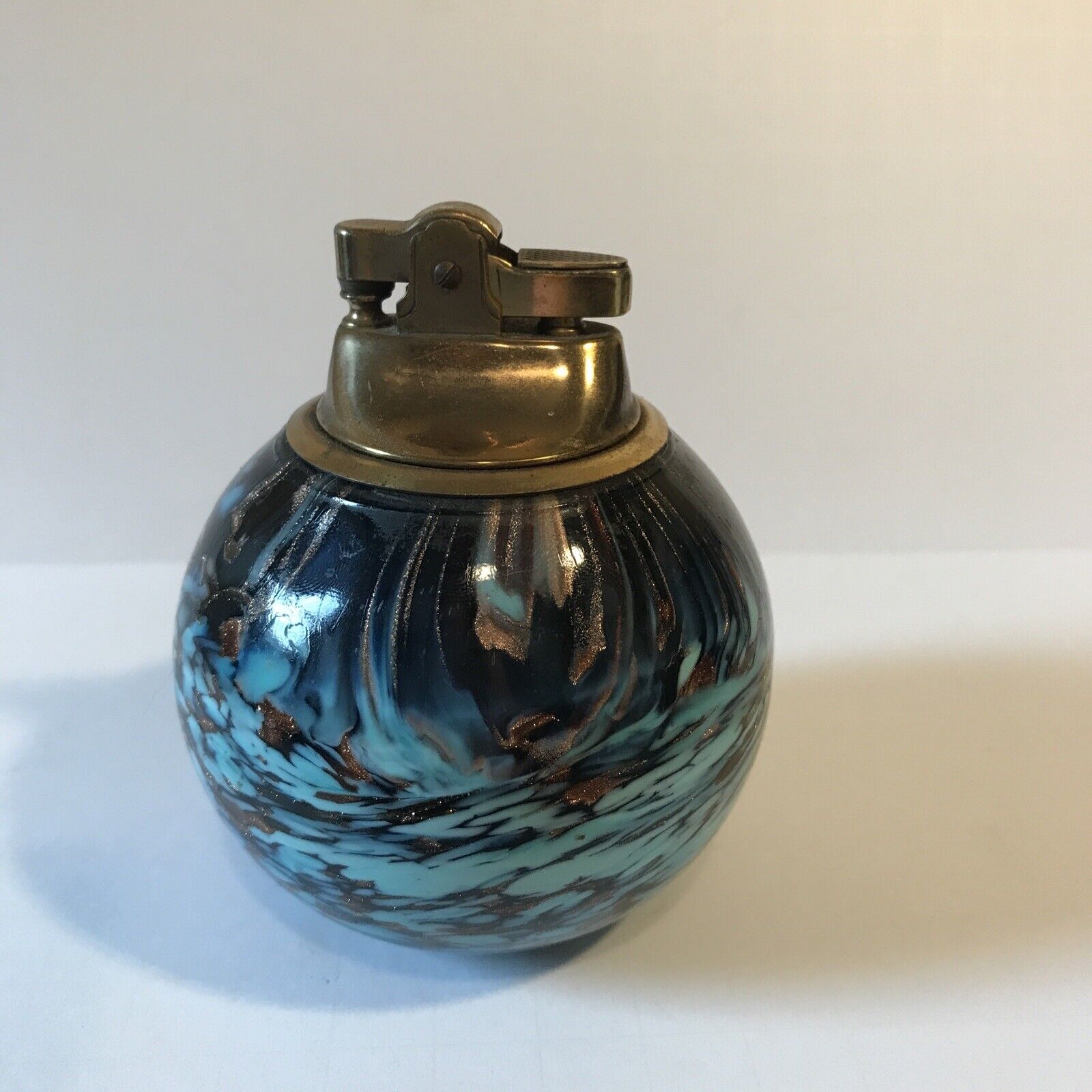 Vintage Italy Glass Table Lighter Blue Swirls