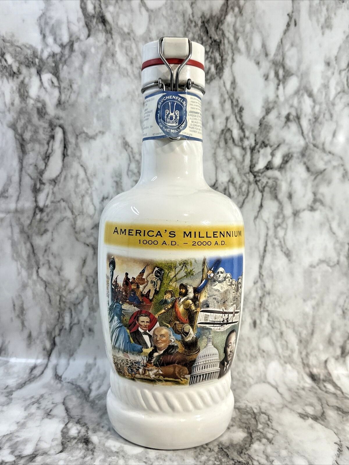 2 America\'s Millennium 1000 A.D.-200 A.D. Beer Growler Decanter Bottle Pre-owned