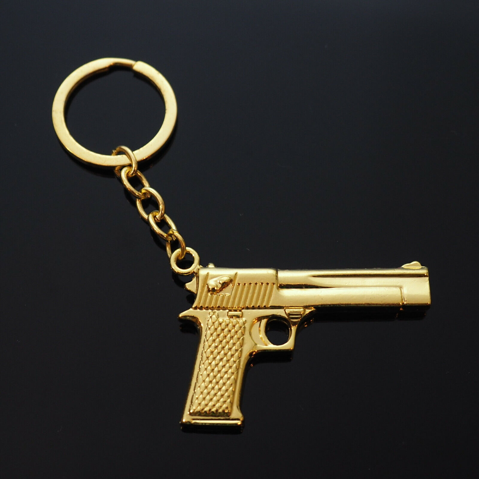 Gold Gun Keychain Weapon 40g Pistol Keyring Novelty Key Ring Fob  - Nice Weight