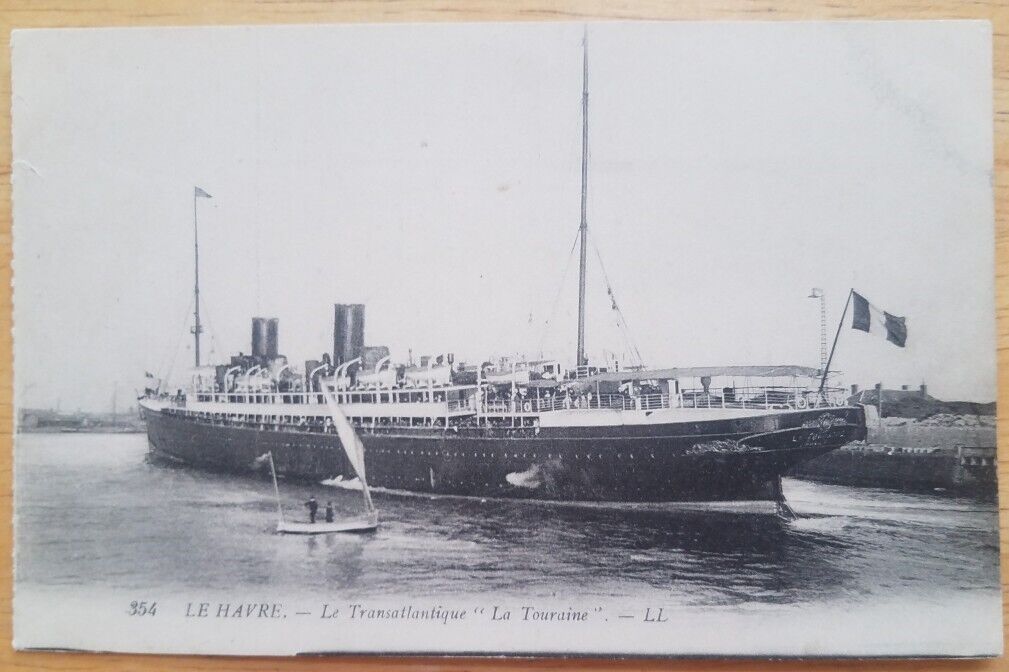 LA TOURAINE (French) Port stern photo near Le Havre - c1905